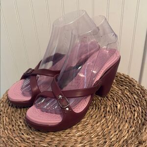 Cypress Women's 7 Burgundy Strappy Block Heels Slip-On Comfort Shoes